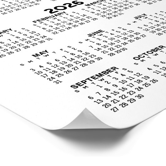 Kalender 2025 2026 - Basis Minimale Zwart-Wit Poster (Hoek)