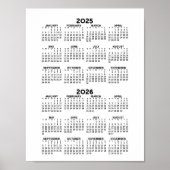 Kalender 2025 2026 - Basis Minimale Zwart-Wit Poster (Voorkant)