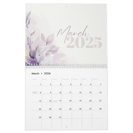 Kalender 2025 Floral Paarse Waterverf (Mar 2026)