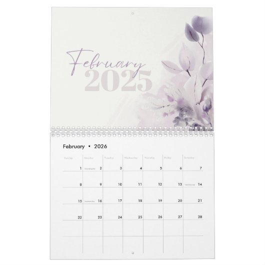 Kalender 2025 Floral Paarse Waterverf (Feb 2026)