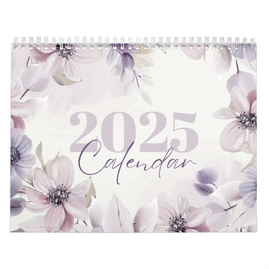 Kalender 2025 Floral Paarse Waterverf (Hoes)