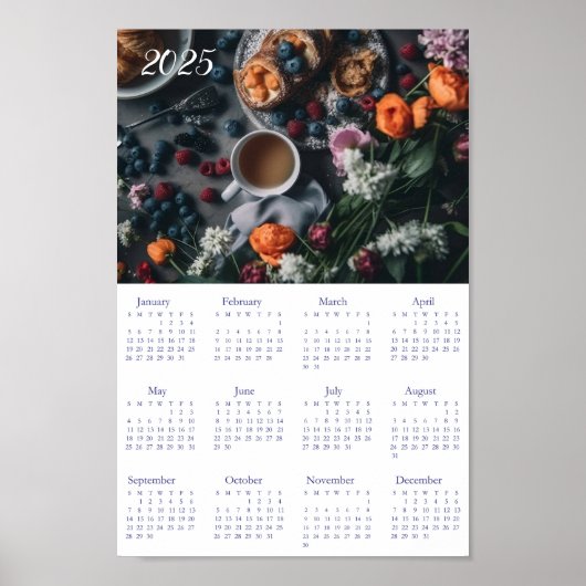 kalender 2025. Koffiebloemen Croissants Poster (Voorkant)