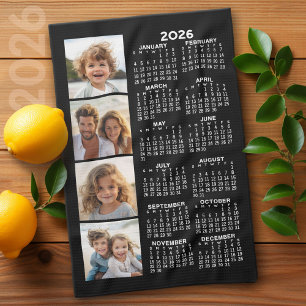 Kalender 2025 met 4 Photo Collage Zwart Theedoek