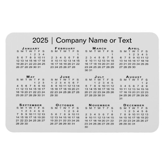 Kalender 2025 met aangepaste tekst grijs magneet (Horizontaal)