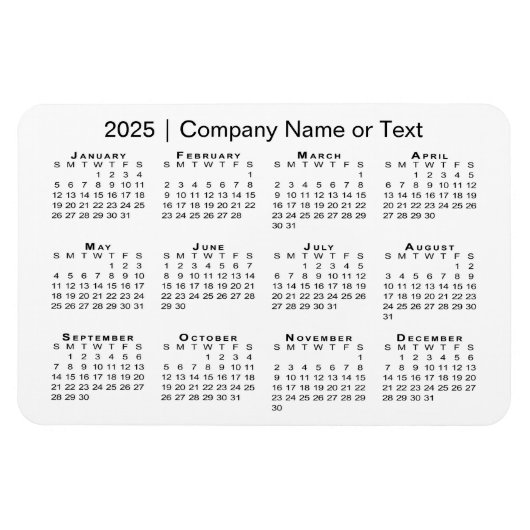 Kalender 2025 met aangepaste tekst wit magneet (Horizontaal)
