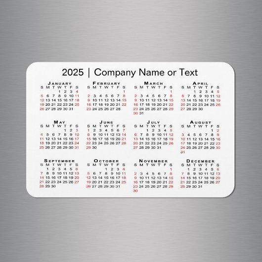 Kalender 2025 met aangepaste tekst zwart rood wit magneet