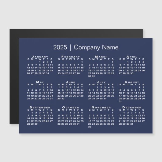 Kalender 2025 met bedrijfsnaam Navy Blue Magnet (Voorkant / Achterkant)