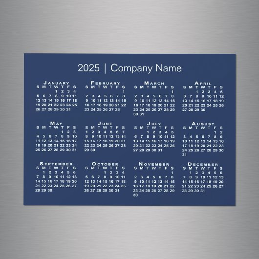 Kalender 2025 met bedrijfsnaam Navy Blue Magnet