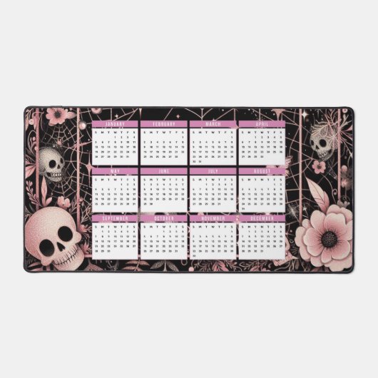 Kalender 2025 met bloemen en schedels bureaumat (Voorkant)