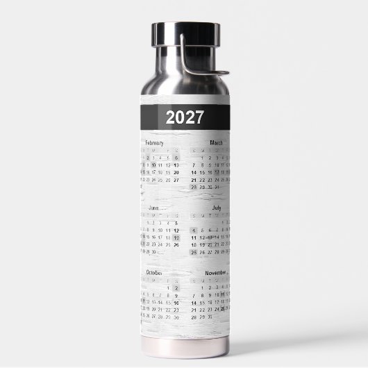 Kalender 2025 op witte berk waterfles (Links)