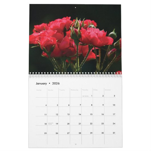 Kalender 2025 rode bloemen (Jan 2026)