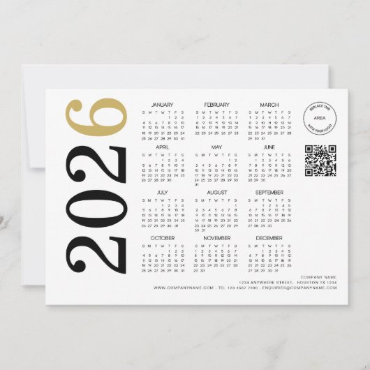 Kalender 2026 Bedrijf Logo QR Code Gelukkig Nieuwj Feestdagenkaart (Voorkant)