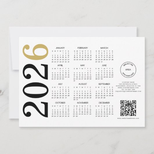 Kalender 2026 Business Logo QR Code Gelukkig Nieuw Feestdagenkaart (Voorkant)