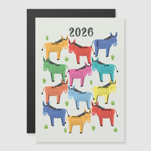 Kalender 2026 Kleurrijke Ezel (Voorkant / Achterkant)