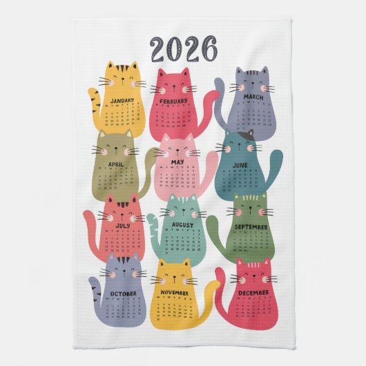Kalender 2026 Kleurrijke Katten Theedoek (Verticaal)