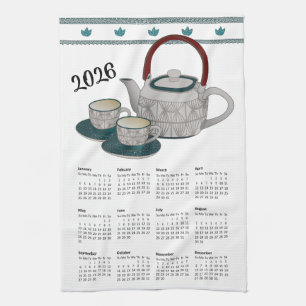 Kalender 2026 kopjes & theepot moderne keukenhandd theedoek