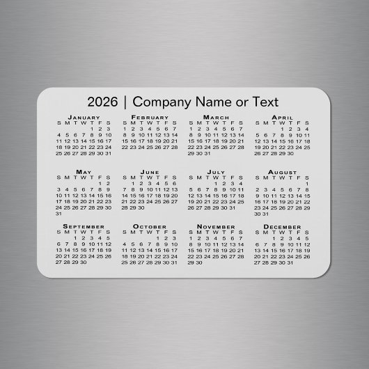 Kalender 2026 met aangepaste tekst grijs magneet