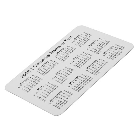 Kalender 2026 met aangepaste tekst grijs magneet (Linkerzijde)