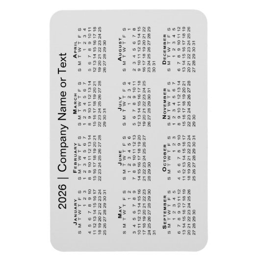 Kalender 2026 met aangepaste tekst grijs magneet (Verticaal)