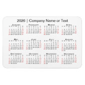 Kalender 2026 met aangepaste tekst zwart rood wit magneet (Horizontaal)