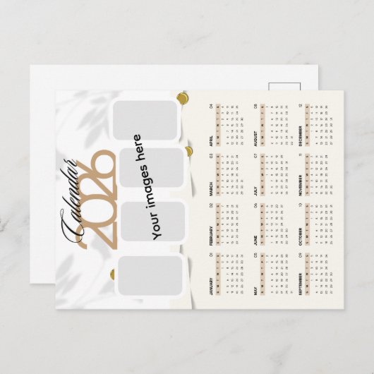 Kalender 2026 met afbeelding briefkaart (Voorkant / Achterkant)
