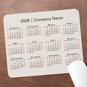 Kalender 2026 met bedrijfsnaam op Beige Muismat