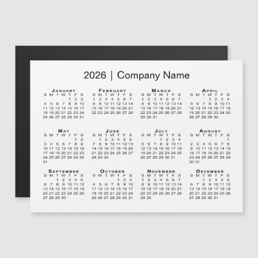 Kalender 2026 met bedrijfsnaam White Magnet (Voorkant / Achterkant)
