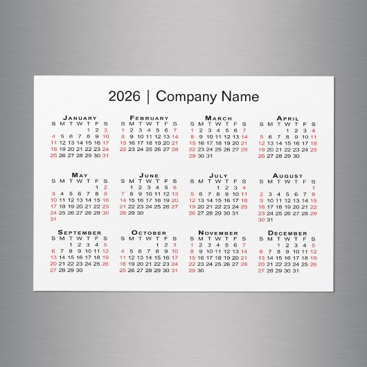 Kalender 2026 met bedrijfsnaam White Magnet
