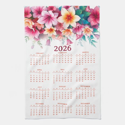 Kalender 2026 met bloemen theedoek (Verticaal)