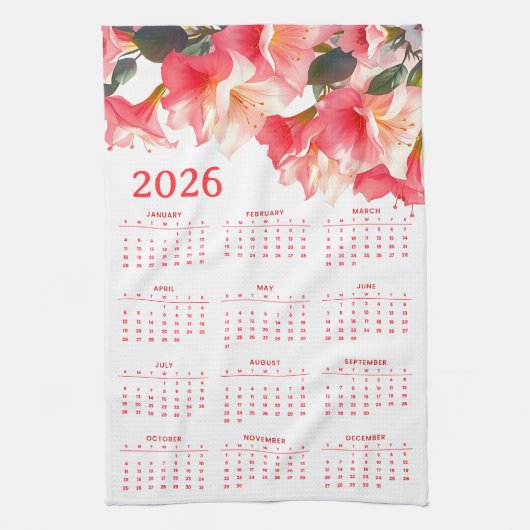 Kalender 2026 met bloemen theedoek (Verticaal)