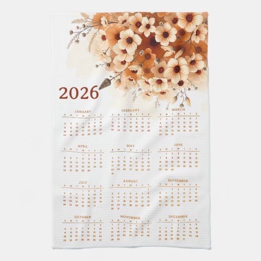 Kalender 2026 met bloemen theedoek (Verticaal)