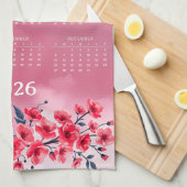 Kalender 2026 met bloemen theedoek (Quarter Fold)