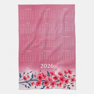Kalender 2026 met bloemen theedoek