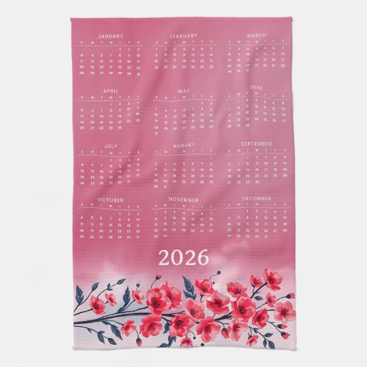 Kalender 2026 met bloemen theedoek (Verticaal)