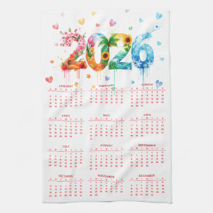 Kalender 2026 met vier seizoenen theedoek