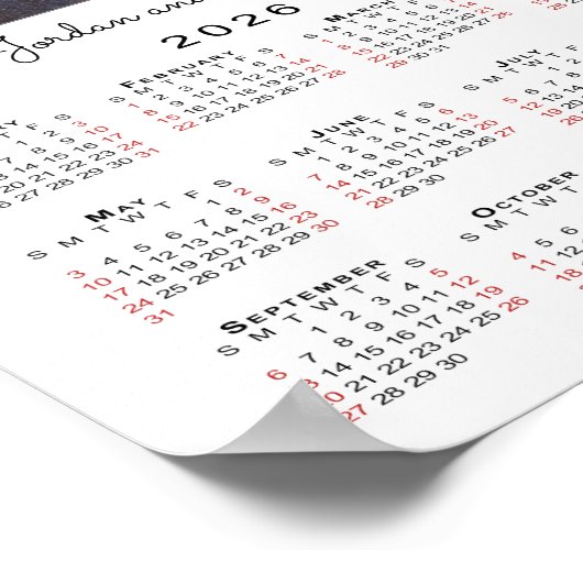Kalender 2026 Uw foto en naam op wit Poster (Hoek)