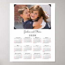 Kalender 2026 Uw foto en naam op wit Poster