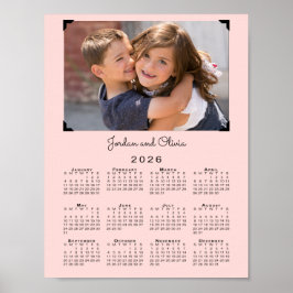 Kalender 2026 Uw foto en naam Roze Poster