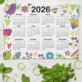 Kalender 2026 Veelkleurige vogels en bloemen Theedoek (Gevouwen)