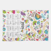 Kalender 2026 Veelkleurige vogels en bloemen Theedoek (Horizontaal)