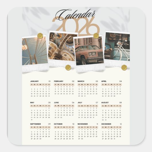 Kalender 2026 vierkante sticker (Voorkant)