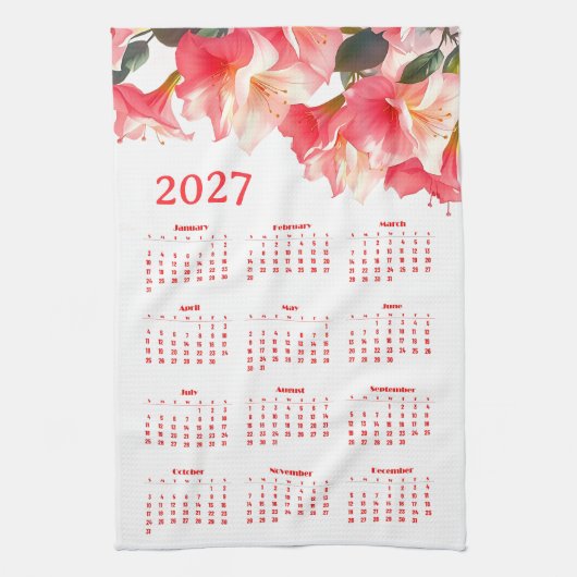 Kalender 2027 met bloemen theedoek (Verticaal)