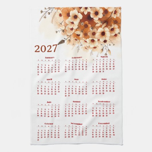 Kalender 2027 met bloemen theedoek (Verticaal)