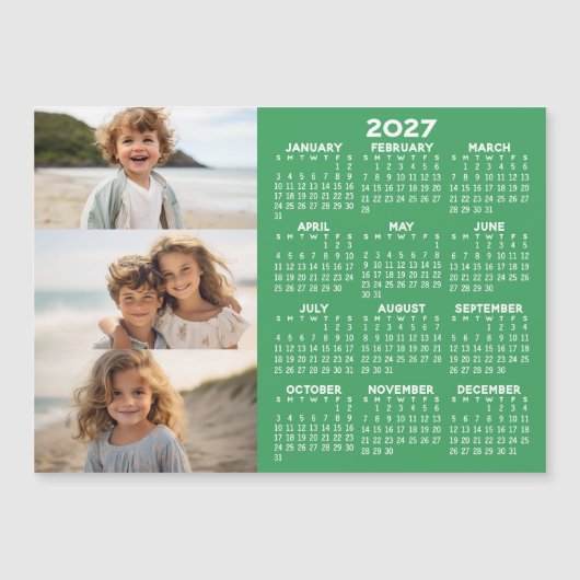 Kalender - 3 foto's - Basis groene witte magneet (Voorkant)
