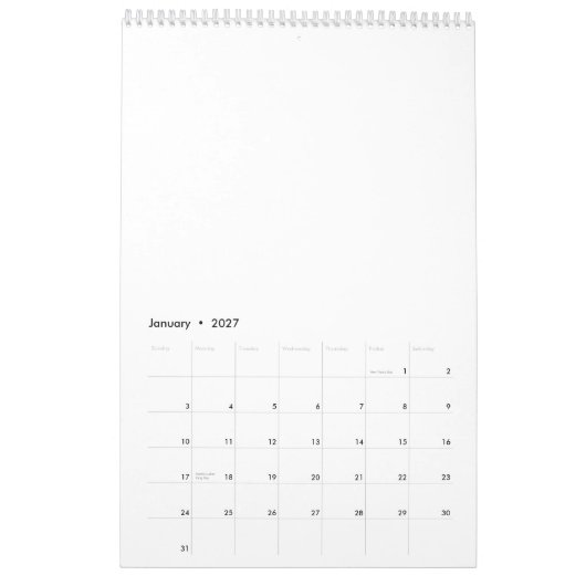 Kalender | 43 cm x 28 cm enkele pagina middelwit (Jan 2027)