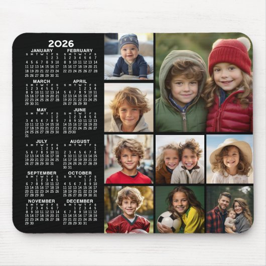 Kalender - 9 foto collage - zwart muismat (Voorkant)