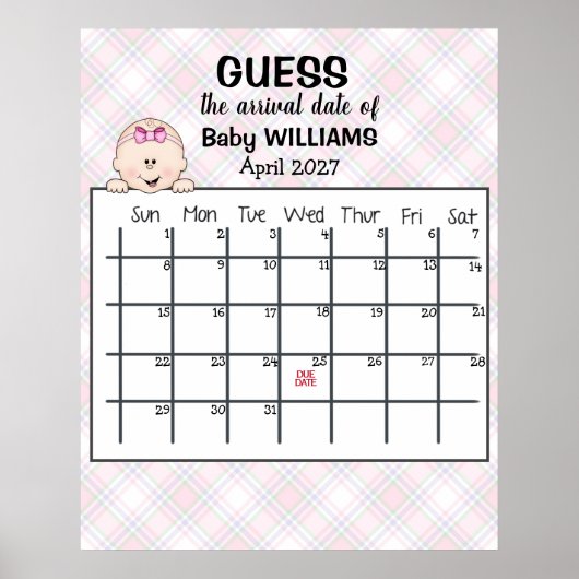 Kalender Baby Meisje Poster om Bevallingdatum te R (Voorkant)