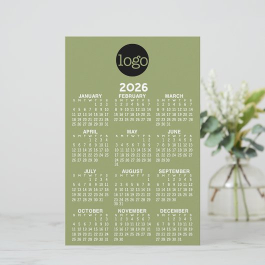 Kalender - Basic Groen Wit Minimal Briefpapier (Staand voorkant)