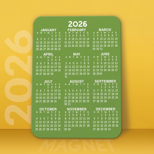 Kalender - Basic Minimal Groen en Wit Modern Magneet