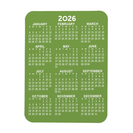 Kalender - Basic Minimal Groen en Wit Modern Magneet (Verticaal)